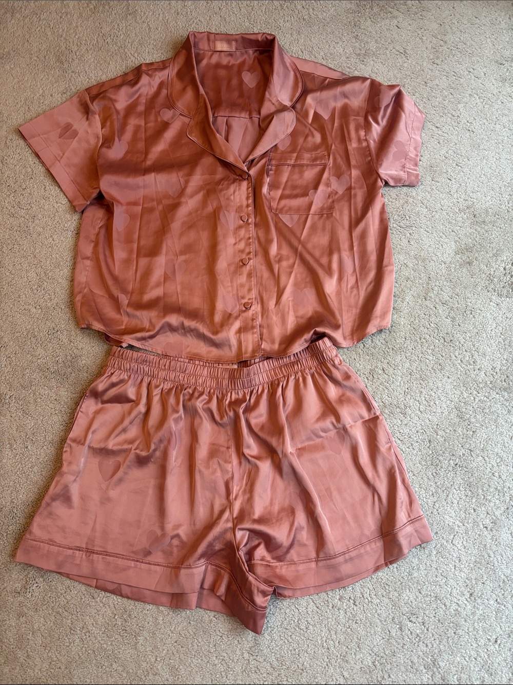 nuuds Satin Heart Short Pajama Set - Dusty Rose